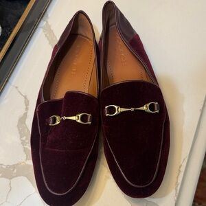 Coach Burgundy Velvet Loafers with Gold Accents